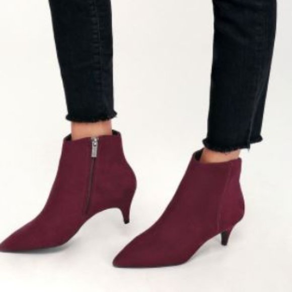 Wine Suede Pointed Toe Bootie - Picture 1 of 7